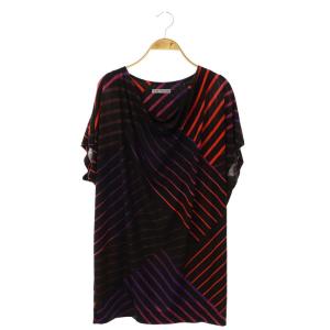 チュニック ワンピース 半袖 ミニ ボーダー ドレープネック 2 黒 ブラック マルチカラー
