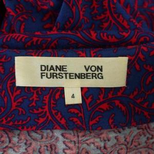 DIANE von FURSTENBERG カシュクール ワンピース Vネック フレア ミディ ひざ丈 七分袖 シルク混 4 青 ブルー ダークピンク