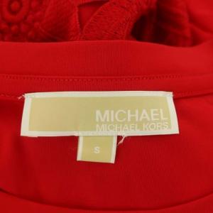 MICHAEL Michael Kors フラワーレース ワンピース クルーネック フレア タック シアースリーブ ミモレ丈 ロング 長袖 S 赤 レッド