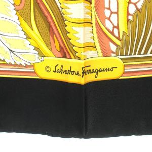 Salvatore Ferragamo スカーフ シルク 絹 豹柄 黒 ブラック ゴールド色 OH