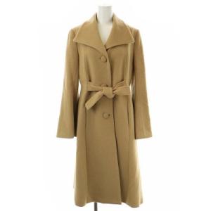 ロングコート ウール アンゴラ混 フロントベルトリボン 38 ベージュ
