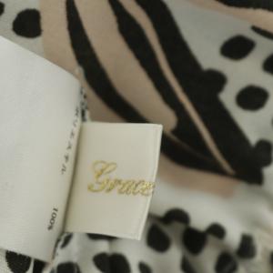 Grace Class 21SS フラワープリントカシュクールトップ ブラウス 七分袖 プルオーバー サイドリボン 36 ピンク 黒 白 ブラック