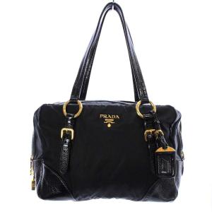 ボストンバッグ ミニ ハンドバッグ ナイロン レザー ブラック 南京錠付き