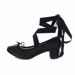 Repetto バレエパンプス バレエシューズ ヒール ラウンドトゥ レースアップ 36 22.7cm 黒 ブラック