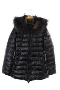 TATRAS ラクーンファー付き リバーシブル ダウンジャケット ジップアップ フード 02 ブラック カーキ