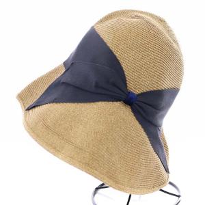 Athena New York 麦わら帽子 ペーパーハット リボン ベージュ 紺 ネイビー