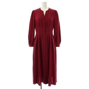 21SS ソフトアンゼンタックフレアワンピース Vネック 長袖 ロング 38 赤 レッド
