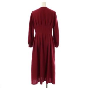 ANAYI 21SS ソフトアンゼンタックフレアワンピース Vネック 長袖 ロング 38 赤 レッド