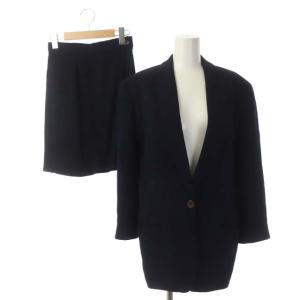 スカートスーツ セットアップ 上下 テーラードジャケット 1B 総裏地 タイトスカート ミニ 38 40 紺 ネイビー