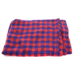 LOUIS VUITTON ダミエ マサイ ロゴ刺繍 チェック ストール レッド ブルー