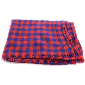 LOUIS VUITTON ダミエ マサイ ロゴ刺繍 チェック ストール レッド ブルー