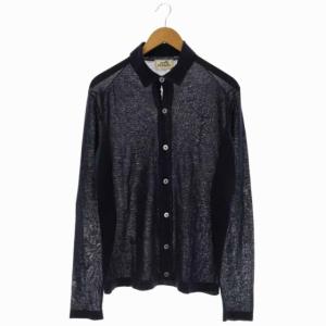 コットン薄手カーディガン ニット 長袖 シアー S 紺 ネイビー