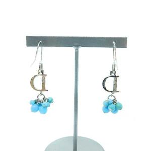 Christian Dior Dモチーフ ストーン フックピアス 925 シルバー 青 ブルー