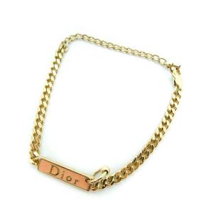 ブレスレット ロゴプレート チェーン ゴールド色 ピンク