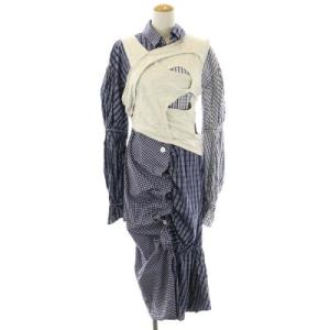 カットワークレイヤードチェックギャザーワンピース 2点セット 38 ネイビー