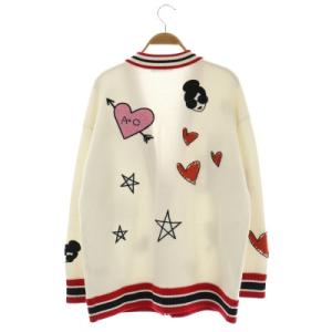 alice + olivia 22AW BARRY オーバーサイズカーディガン ニット 長袖 Vネック ワッペン S/P 白 赤 黒 ホワイト レッド ブラック