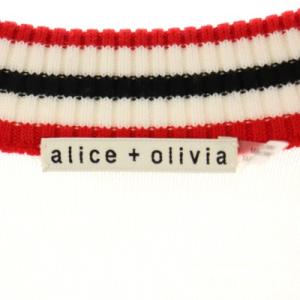 alice + olivia 22AW BARRY オーバーサイズカーディガン ニット 長袖 Vネック ワッペン S/P 白 赤 黒 ホワイト レッド ブラック