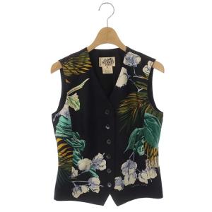 TURBANS DES REINES シルクスカーフジレ 総柄 38 黒