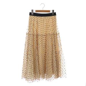 22AW フロッキードットスカート ロング プリーツ チュール 36 ベージュ 黒 ブラック
