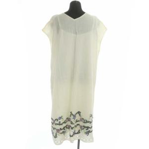GRACE CONTINENTAL 20SS フラワーカットワークワンピース ロング フレア フレンチスリーブ Vネック 刺繍 リネン混 36 ベージュ マルチカラー