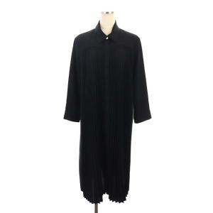 23SS プリーツシャツドレス ワンピース ひざ丈 長袖 サイドライン 38 黒 白 ブラック ホワイト