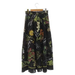 Diagram GRACE CONTINENTAL 22SS ランダムボタニカル柄 フレアスカート ロング ギャザー 花柄 36 黒 マルチカラー