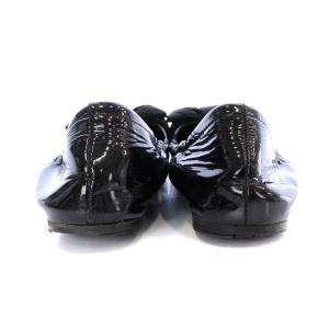 PRADA バレエシューズ パンプス フラット リボンモチーフ エナメル 38 24cm 黒 ブラック