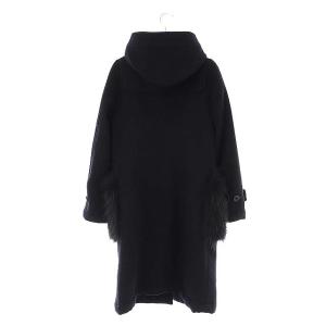 BORDERS at BALCONY ラクーンファーポケットロングダッフルコート ロング フード 中綿 カシミヤ混 38 ネイビー