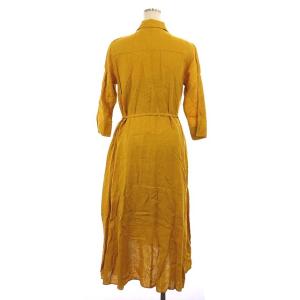 SYBILLA リネン シャツドレス ワンピース ロング 七分袖 M 黄 イエロー