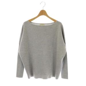 ニット シルク混 カットソー 長袖 プルオーバー ボートネック グレー