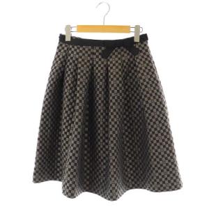 モノグラムジャガードスカート フレア 膝丈 36 黒 グレージュ ブラック