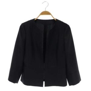 18SS ノーカラージャケット 薄手 クルーネック ショート 38 紺 ネイビー