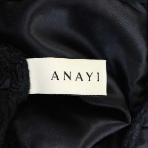 ANAYI 18SS 刺繍ストレートワンピース ひざ丈 ノースリーブ 36 黒 紺 ブラック ネイビー