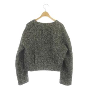 Diagram GRACE CONTINENTAL ヘリンボーン 千鳥柄ジャケット ノーカラー ショート 36 ブラック ホワイト 黒 白