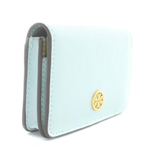 TORY BURCH ロビンソン ビジネスカードケース レザー ロゴ 水色 ブルー