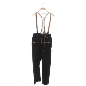 Ameri VINTAGE 18AW LEATHER SUSPENDER PANT レザーサスペンダー パンツ テーパード タック ハイウエスト M 黒