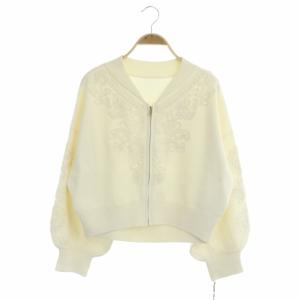 GRACE CONTINENTAL 22AWコード刺繍ニットカーディガン ジップアップ 36 白 ホワイト