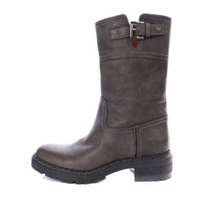 ショートブーツ ヒール ラウンドトゥ レザー ベルトデザイン EU35 22.5cm 茶 ブラウン X3N008