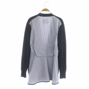 sacai バック切替 カーディガン ニット 長袖 Vネック ストライプ 2 紺 白 ネイビー ホワイト
