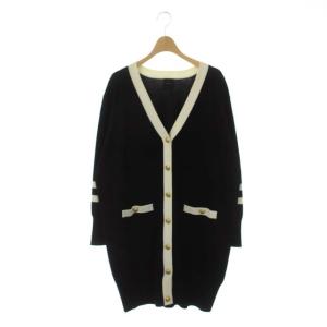 22AW ラインロングカーディガン ニット Vネック 長袖 金ボタン 黒 白 ブラック ホワイト