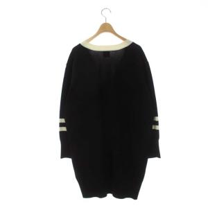 Spick&Span 22AW ラインロングカーディガン ニット Vネック 長袖 金ボタン 黒 白 ブラック ホワイト