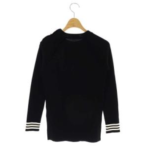 BORDERS at BALCONY ショルダーパールニット カットソー 長袖 クルーネック プルオーバー 36 ブラック ホワイト