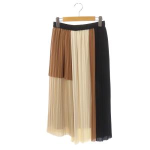 20AW タイトプリーツスカート ロング アシンメトリー アシメ 切替 配色 36 ベージュ 黒 茶 ブラック ブラウン