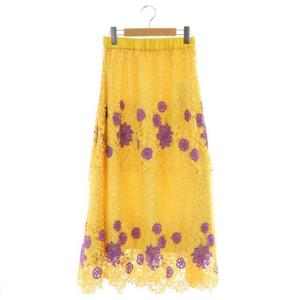 フレアスカート ロング フラワーレース 36 黄色 イエロー
