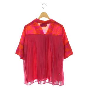 MUVEIL シャツ 切替 バックプリーツ サファリ 総柄 半袖 36 ピンク オレンジ