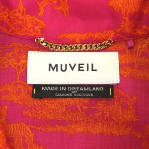 MUVEIL シャツ 切替 バックプリーツ サファリ 総柄 半袖 36 ピンク オレンジ