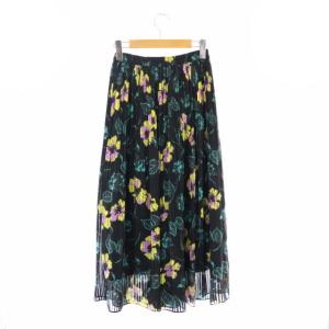 Diagram GRACE CONTINENTAL ハイビスカスプリーツスカート ロング 36 黒 ブラック マルチカラー