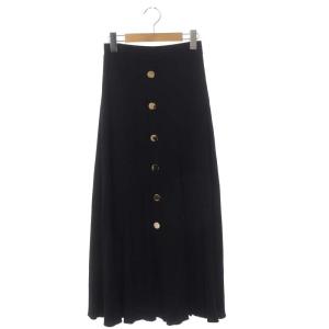リブニットロングスカート ニット フレア ペチコート付き 36 黒 ブラック