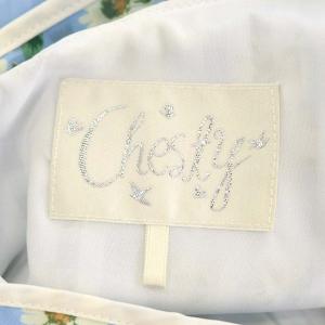 Chesty フリルワンピース フレア リボン ミモレ丈 ロング 花柄 フレンチスリーブ 1 水色 ライトブルー アイボリー