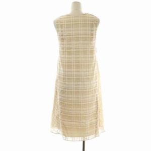 CELFORD ワンピース ノースリーブ ミモレ丈 ロング タック チェック リボン リネン混 シアー 36 ベージュ